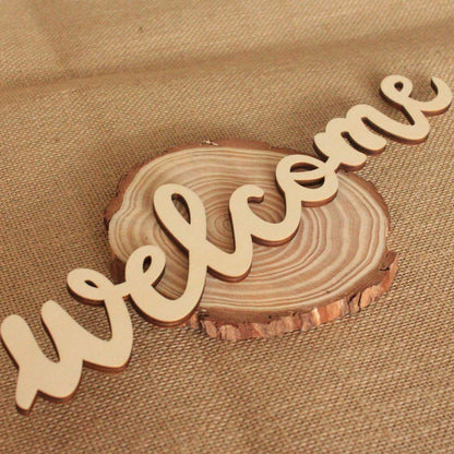 NUOBESTY Wooden Welcome Sign Cutout Unfinished Wood Letter Sign Farmhouse Front Door Sign with Ropes DIY Block Words Plaque for Easter Wreath