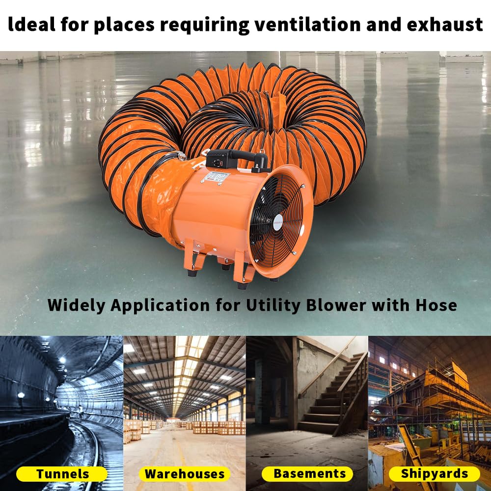 Utility Blower Fan 12 Inch, 550W High Velocity Ventilator with Duct Hose, Low Noise Portable Ventilation Fan, Fume Extractor for Exhausting & FDTDUCT