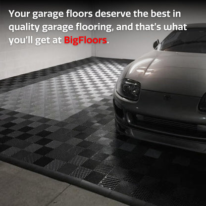 Big Floors RaceDeck Free-Flow Open Rib Self-Draining Design, Durable Copolymer Plastic Interlocking Modular Garage Flooring Tile (48 Pack), Graphite