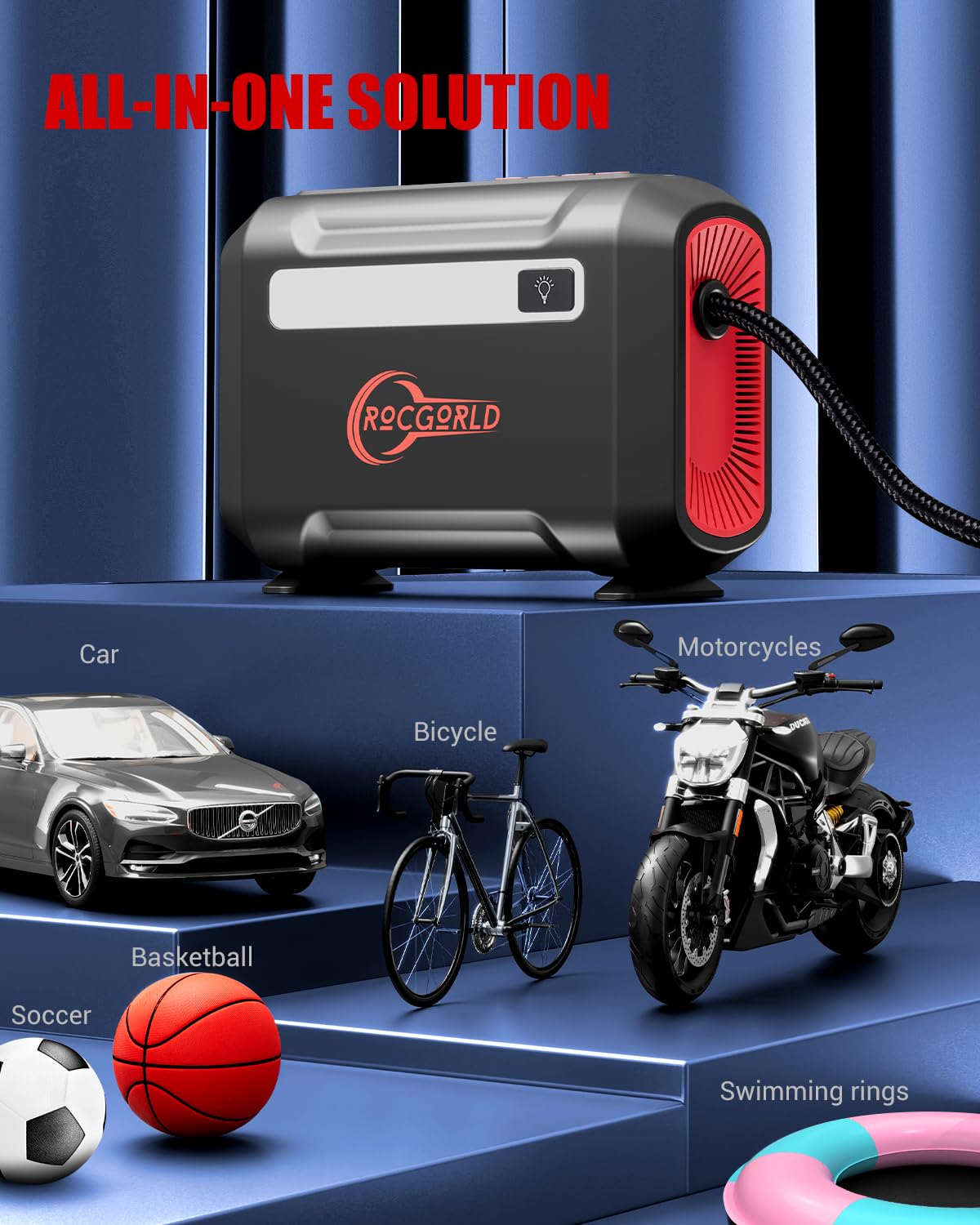 ROCGORLD R8 Tire Inflator Portable Air Compressor, DC 12V Air Compressor Portable with Large Dual Digital Screen, 3X Faster Inflation Air Pump for ROCGORLD
