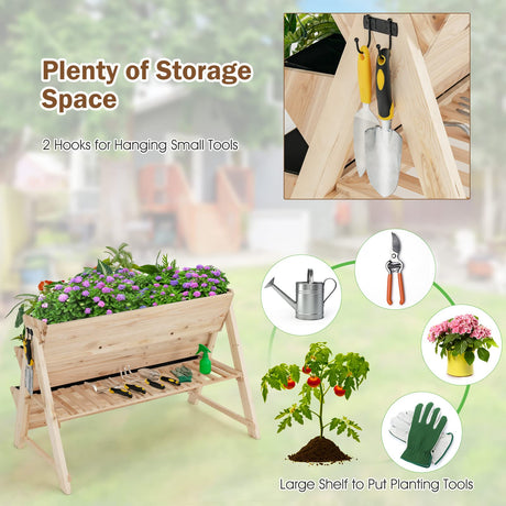 Giantex Raised Garden Bed, Vertical Planter with Storage Shelf, 3 Tier Elevated Planter Box with Side Hooks, Indoor Outdoor Wood Garden Bed for Giantex