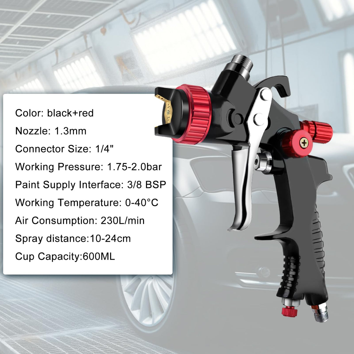 Aflybltol Hvlp Spray Gun with Paint Mixing Quick Cup, Automotive Paint Spray Gun Kit Contain Pressure Gauge,1.3mm Nozzle,10 Disposable 600ML Cups for Aflybltol
