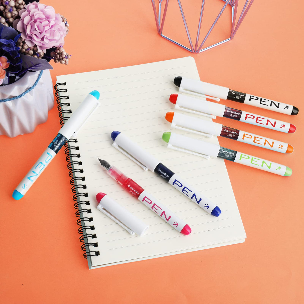 Cobee® 8 Colored Disposable Fountain Pens, Multicolor Ink Fine Point Pen Smooth Writing Calligraphy Pens for Sketching Journaling Calligraphy School Cobee