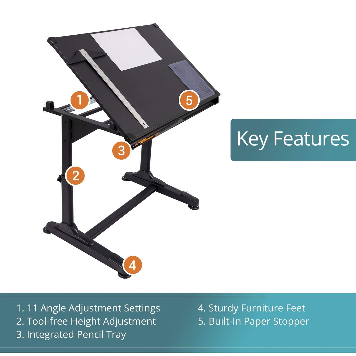 Stand Up Desk Store Adjustable Height and Angle Drafting Table Drawing Desk with Large Surface (Black Frame/Black Top, 40" W X 26" D) S Stand Up Desk Store