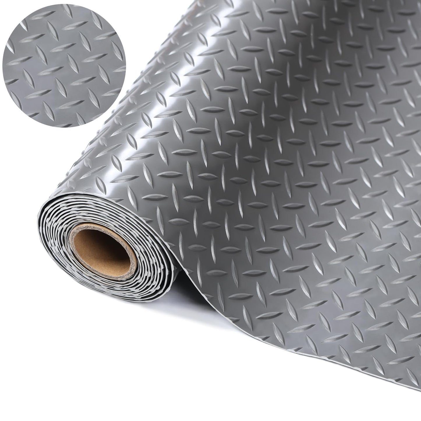 7.5 x 20 FT Garage Floor Mat - 2.3mm Diamond Plate PVC Roll for Under Car Parking, RV Trailer Flooring. Water/Stain Resistant, Perfect for Garage,