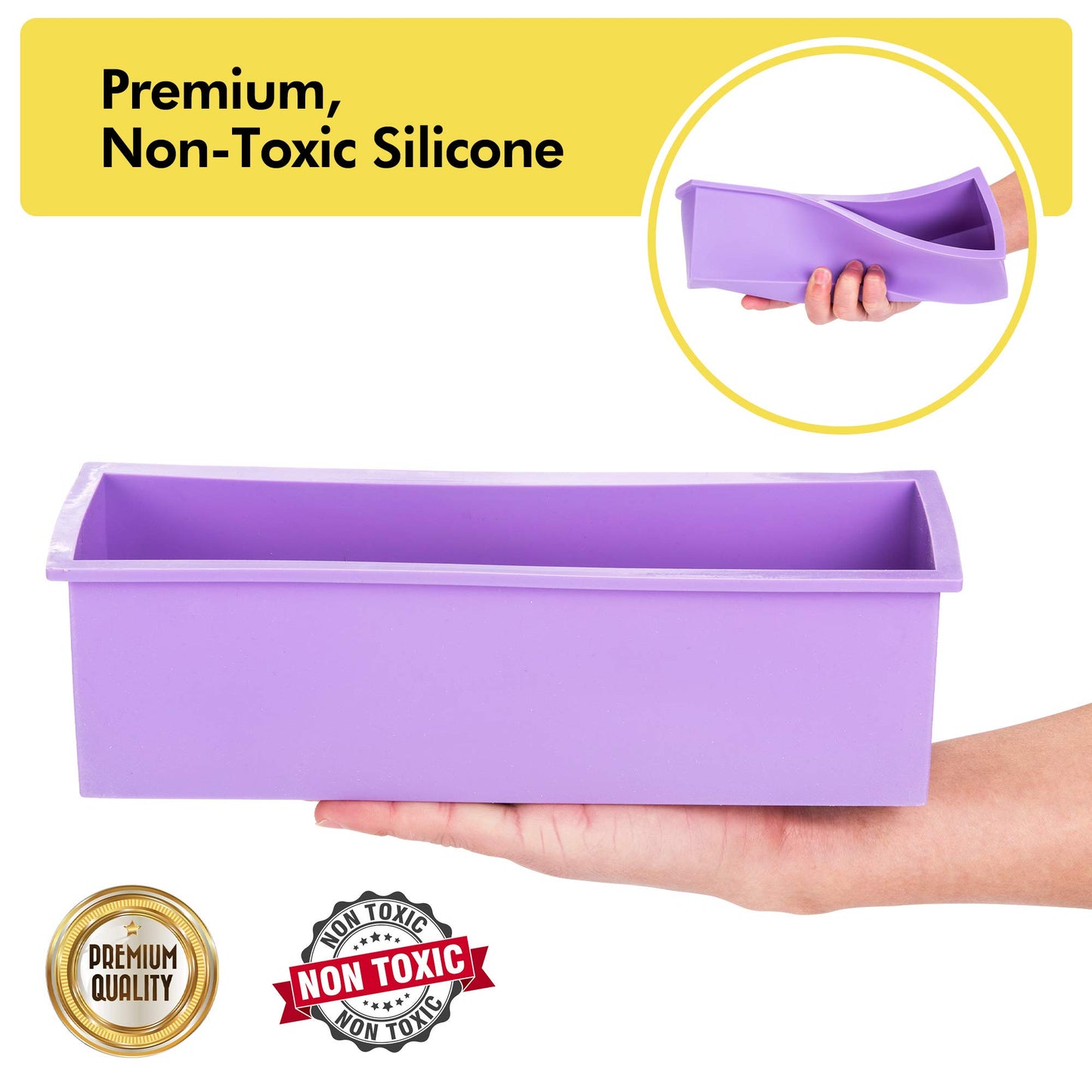 Hula Home Premium Soap Making Kit - 44oz Purple Silicone Mold with Wooden Box, Cutter, Measuring Tools and 100 Bags - Ideal for Adults, Melt and Pour