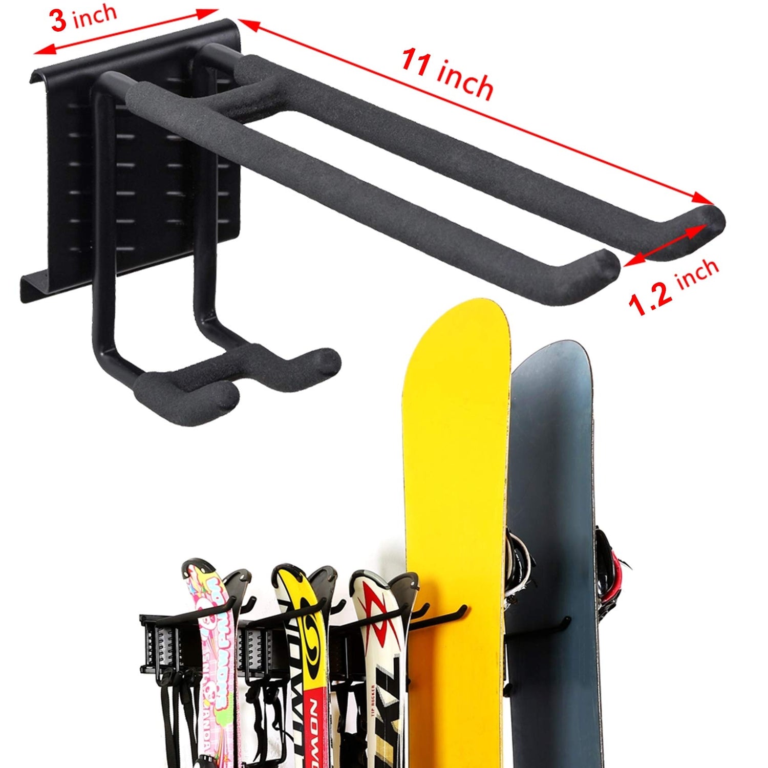 WALMANN Garage Storage Organization System Ski Wall Rack 10 Pairs of Skis Mount Hanger Home Shed and Garage Snowboard Wall Rack System Holds Up to Walmann