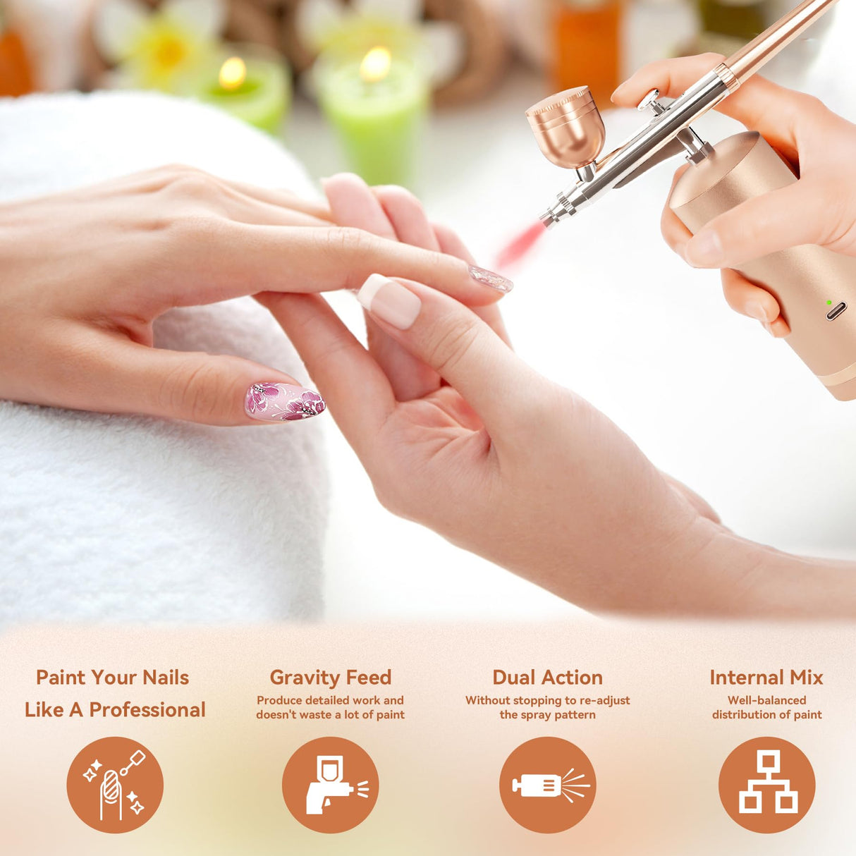 Airbrush Kit With Compressor - 48PSI Rechargeable Cordless Non-Clogging High-Pressure Air Brush Set with 0.3mm Nozzle and Cleaning Brush Set for Nail GEDSTMDRK