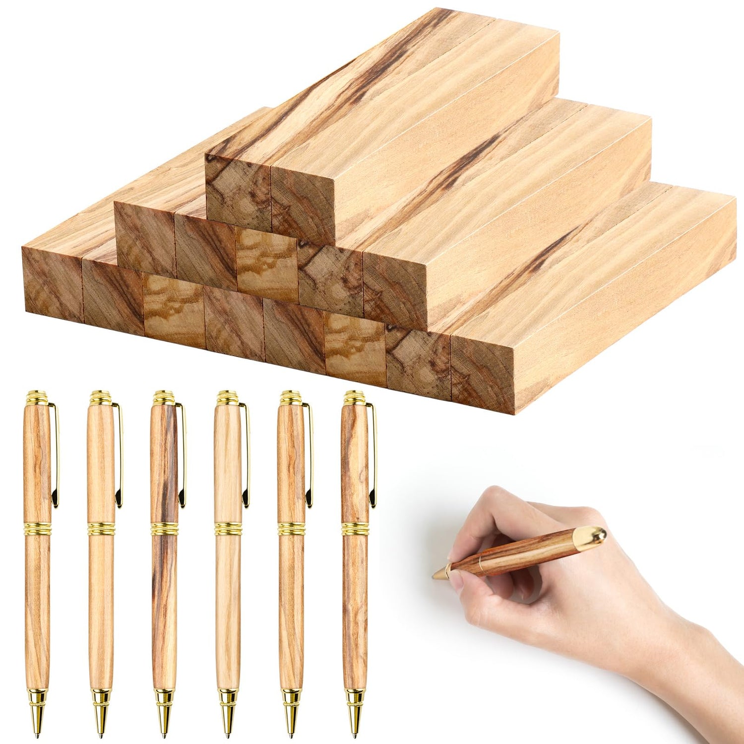 Spiareal 15 Pcs Olive Wood Pen Blanks Pen Turning Supplies DIY Crafts Pen Turning Kit, 5 x 3/4 x 3/4 Inch Spiareal