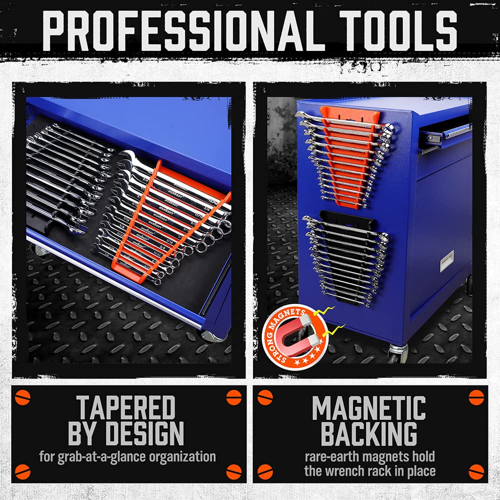 HORUSDY Magnetic Wrench Organizer, 2-Pack Magnetic Wrench Holder, SAE(1/4" - 1/16") and Metric(6mm-24mm) HORUSDY