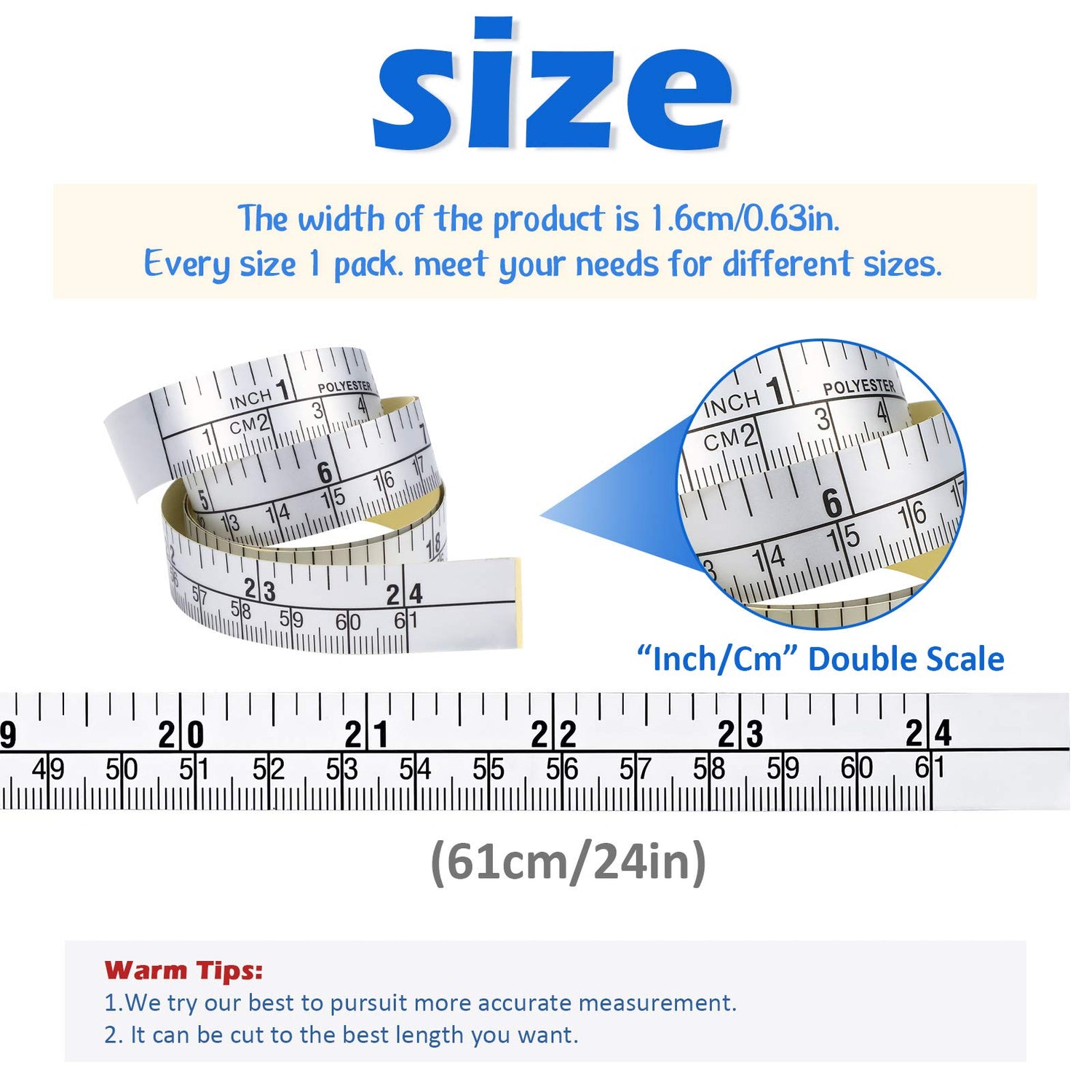 Self-Adhesive Measuring Tape Workbench Ruler Adhesive Backed Double Scale Stick Tape Measure for Work Woodworking, Saw, Drafting Table (24 Inch,5 Zonon