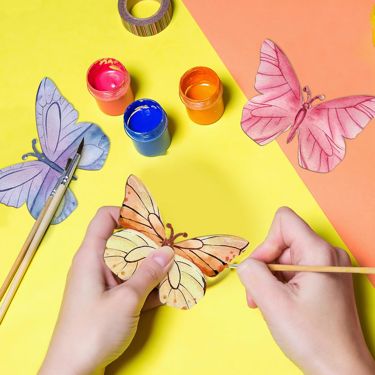 Wooden Butterfly Ornaments to Paint Spring Decoration Cutouts Unfinished 24PCS 3.5 x 3 inches, DIY Blank Unfinished Wood Discs Ornament for Home Sophena