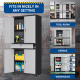Fesbos 73" Metal Cabinet-Black&Gray Heavy Duty Rolling Storage Cabinet Steel Tool Cabinets with Wheels, Shelves, Lockable Doors and Drawers- for Fesbos