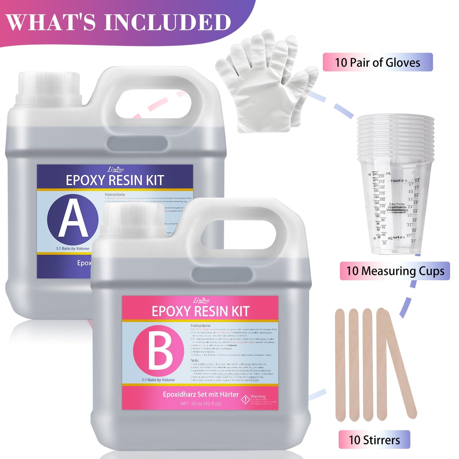 Epoxy Resin - 100oz Crystal Clear Epoxy Resin Kit for Casting and Coating, Table Tops - Bubble Free Fast Curing 2 Part Art Resin for Jewelry Making, Limino