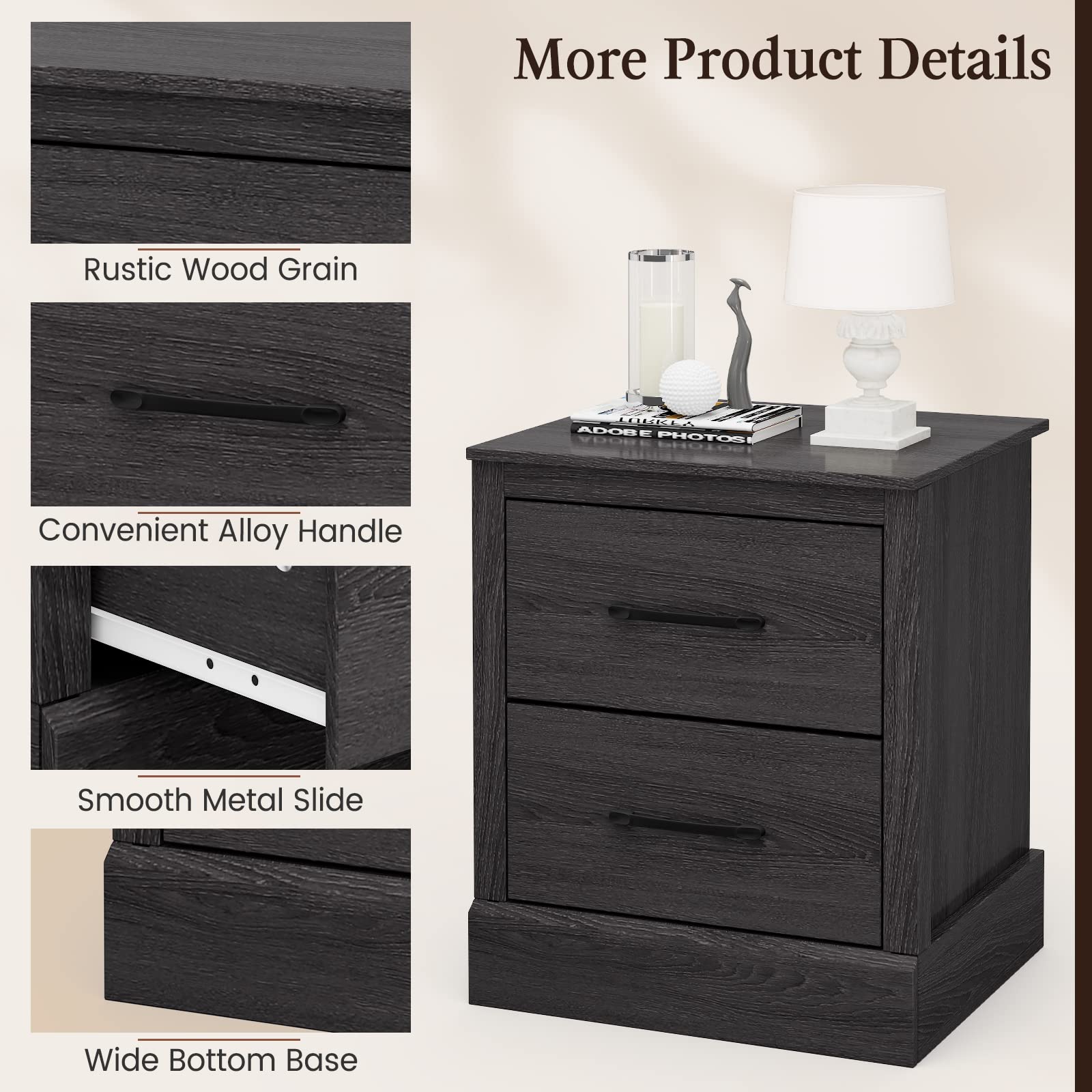 Giantex Farmhouse Nightstand Set of 2, Wood Bedside Table with 2 Storage Drawers, Compact Floor Night Stand End Table, Accent Sofa Side Table for - WoodArtSupply