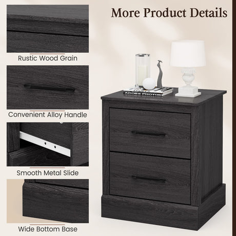 Giantex Farmhouse Nightstand Set of 2, Wood Bedside Table with 2 Storage Drawers, Compact Floor Night Stand End Table, Accent Sofa Side Table for Giantex
