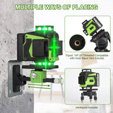 16 Lines Laser Level Self Leveling, 4x360°Professional 4D Green Cross Line laser Level for Construction and Picture Hanging with 2 Batteries, ENRIPRT