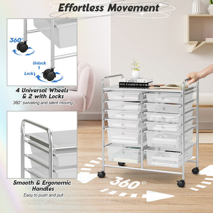 COSTWAY 12-Drawer Rolling Storage Cart, Moveable Art Craft Organizer W/Lockable Wheels, Metal Shelf, Files Arrangement Tools Makeup Storage Cart for - WoodArtSupply