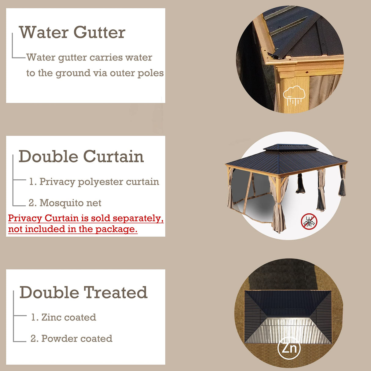 Kozyard Apollo 12’x20’ Hardtop Gazebo, Wooden Coated Aluminum Frame Canopy with Galvanized Steel Double Roof, Outdoor Permanent Metal Pavilion with Kozyard