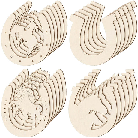 Wooden Horseshoes Cutout for Crafts DIY Unfinished Wooden Horseshoes Christmas Cowboy Decor Western Party Decor Blank Horseshoe Wood Horse Cutout Yunsailing