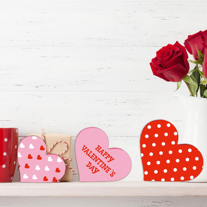 Whaline 6Pcs Valentine's Day Heart Shaped Table Wooden Sign Unfinished Blank Heart Pine Wood Slice Double-Sided Tabletop Heart Decor for Wedding