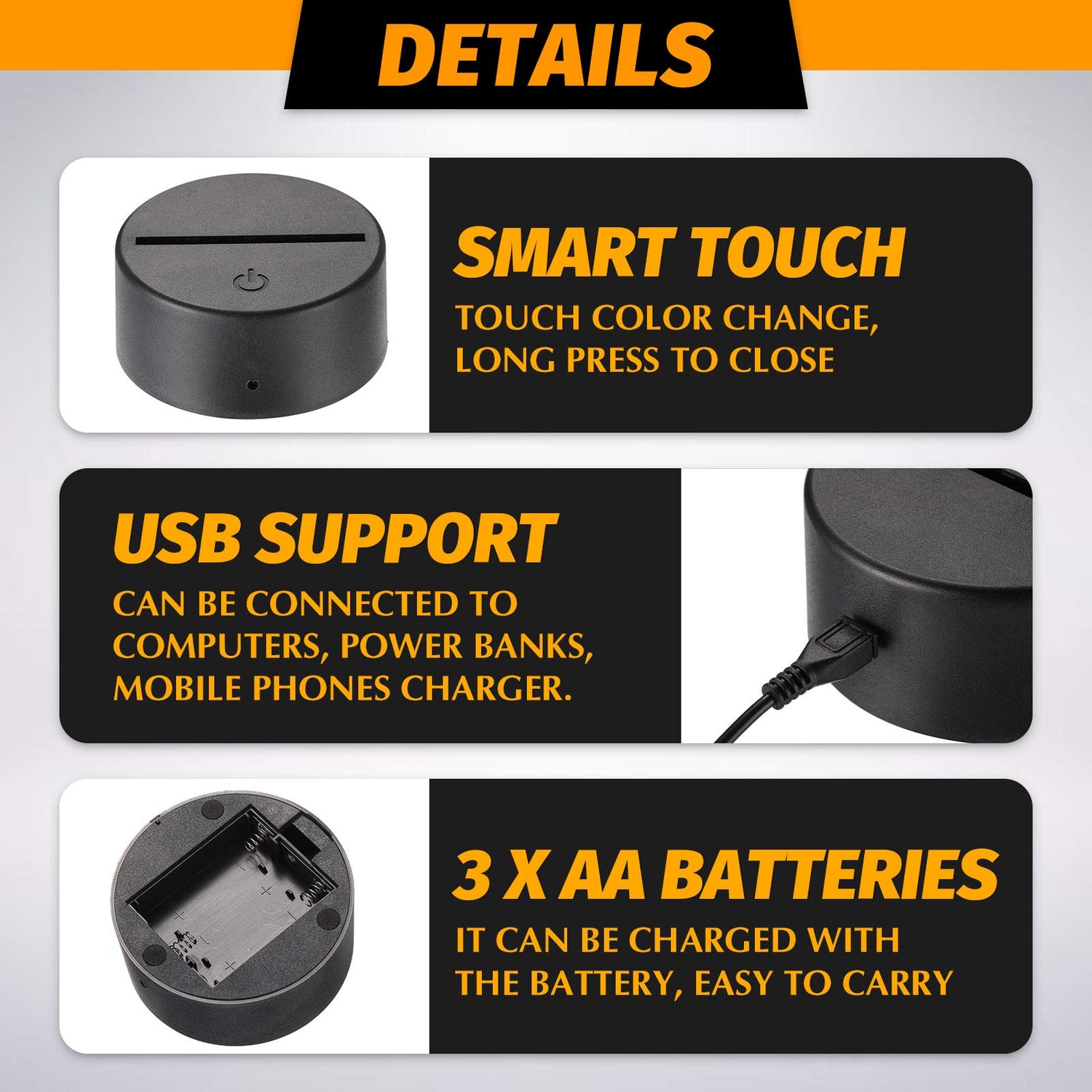 4 Pieces 3D Night LED Light Lamp Base and 4 Pieces Clear Acrylic Sheets with Remote Control and USB Cable, Christmas DIY Acrylic Adjustable 16 Colors Honoson