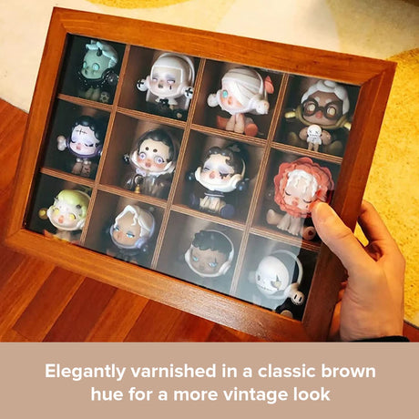 Mini Clear Display Wood Cabinet with 12 Slots - Collectibles Display Case - Wooden Floating Shelves for Display & Home Decor - Vintage Style Wood Woodaholic