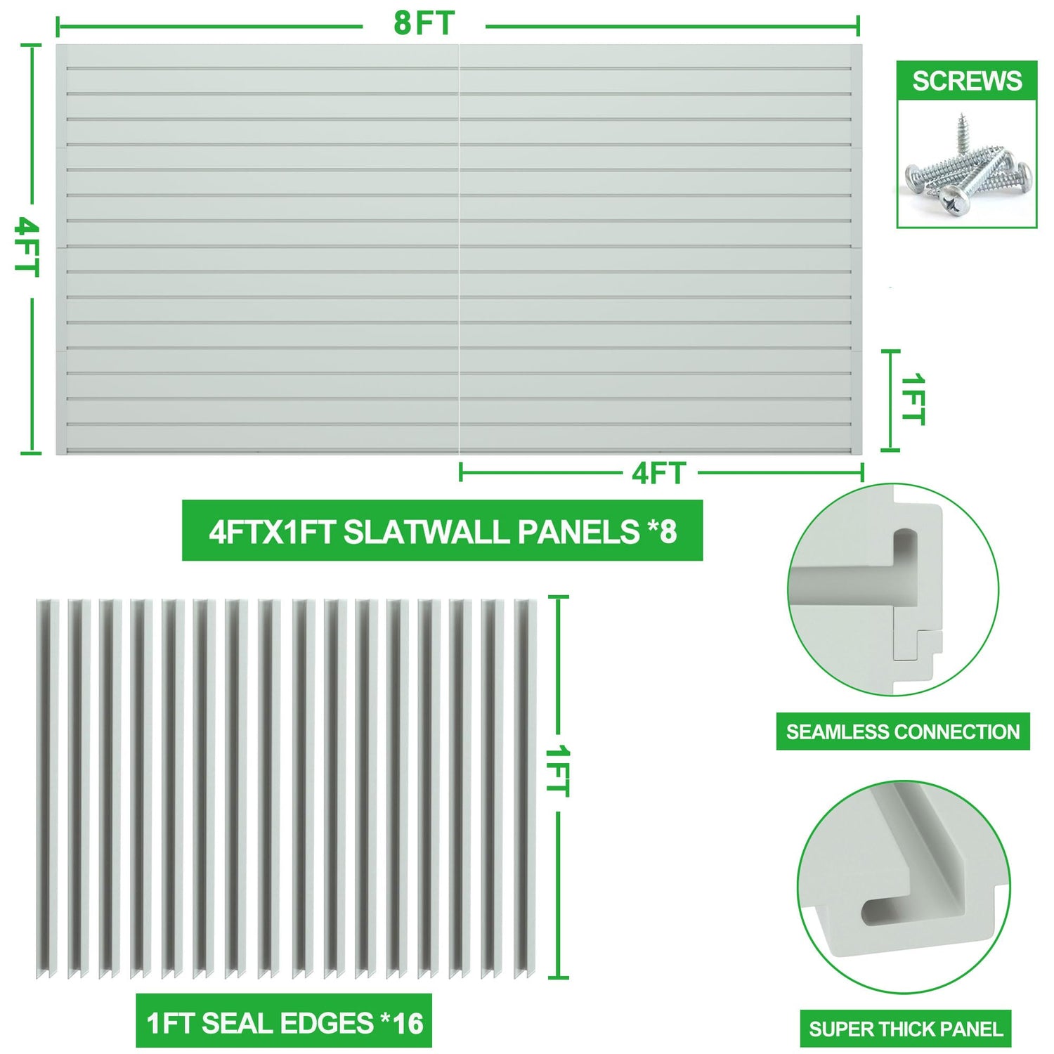 RELIANCER PVC Slat Wall Panels,4ft by 8ft (32 sqft) Garage Wall Organizer Storage System,Interlocking Slatwall Paneling Sheets,Workshop Slatwall RELIANCER
