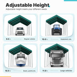 ADVANCE OUTDOOR Adjustable 10x20 ft Heavy Duty Carport Car Canopy Garage Boat Shelter Party Tent, Adjustable Peak Height from 9.5ft to 11ft, Green ADVANCE OUTDOOR