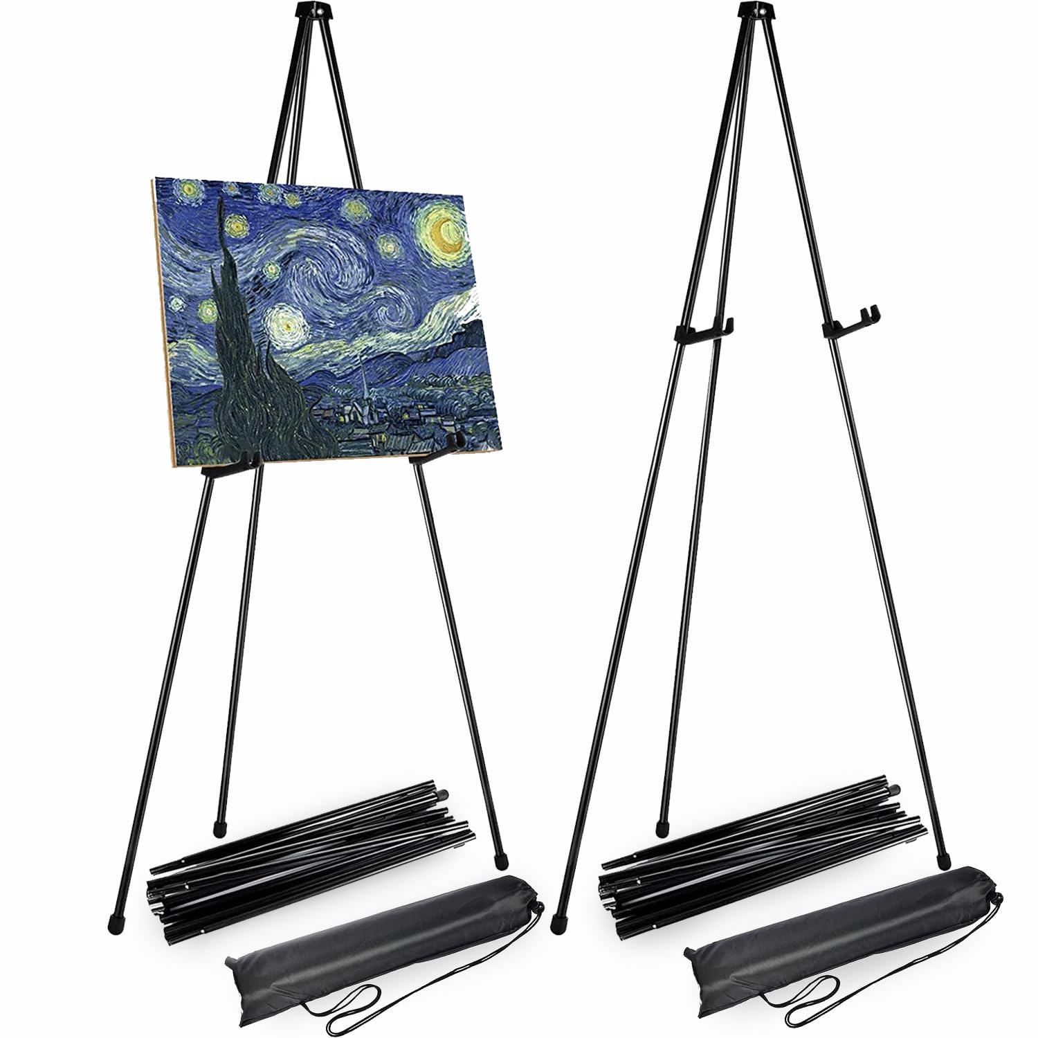 CertBuy 2 Pack Easel for Signs, 63 Inch Easels for Displaying Picture, Black Easel Stand for Display Wedding Sign & Poster, Steel Folding Easel for - WoodArtSupply