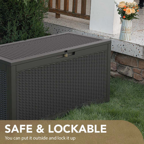 Devoko 100 Gallon Waterproof Large Resin Deck Box Indoor Outdoor Lockable Storage Container for Patio Furniture Cushions, Toys and Garden Tools (100 Devoko