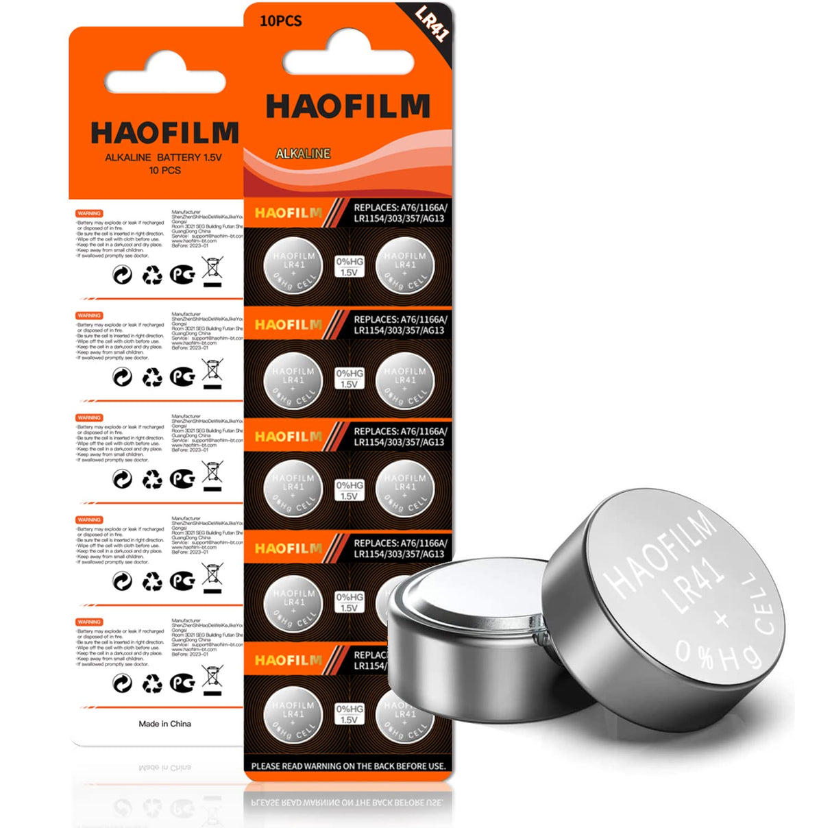 HAOFILM LR41 AG3 392 384 192 Advanced Alkaline Battery, 1.5V Round Coin Cell Battery (Pack of 10) HAOFILM