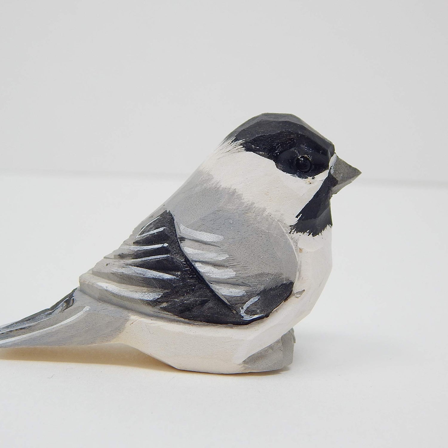 Selsela Chickadee - Wood Figurine Bird Black-Capped Chick Tit Miniature Chestnut Carolina Handmade Songbird Art Carved Small Animals Collectible Selsela
