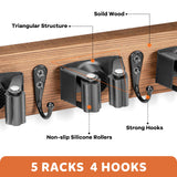 IMILLET Broom Holder Wall Mount, Wood Broom Holder with 5 Racks and 4 Hooks Broom Organizer, Laundry Room Organization and Storage, Mop Holder for IMILLET