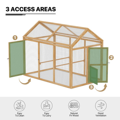 MoNiBloom Outdoor Chicken Coop Large Hen House Poultry Cage with Roosting Rods, Farmhouse Backyard Wood Rabbit Hutch Small Pets Playpens Spire Shaped - WoodArtSupply