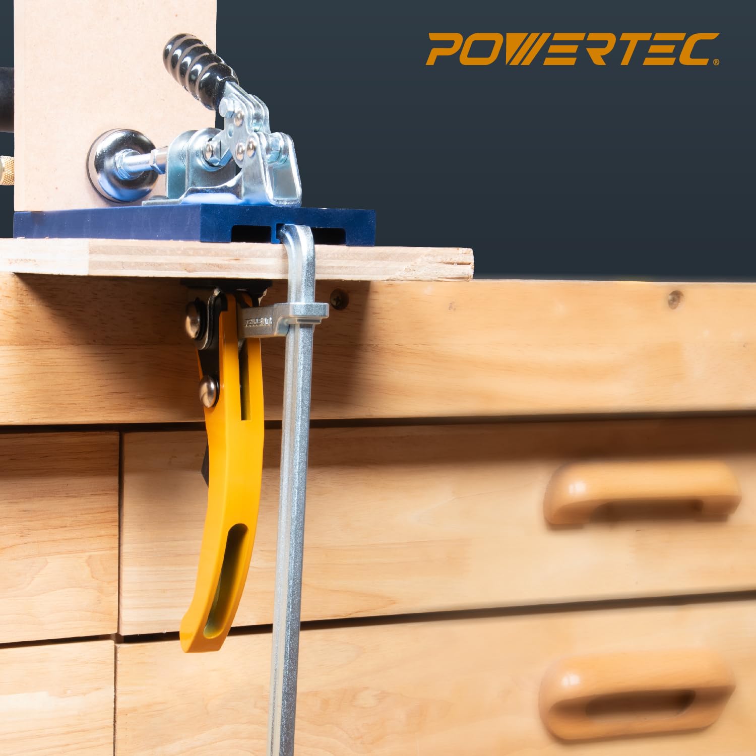 POWERTEC 71542 Quick Release Ratcheting Table Clamp for MFT and Guide Rail System, 7” Capacity x 2-3/8” Throat Depth, 2 Pack POWERTEC