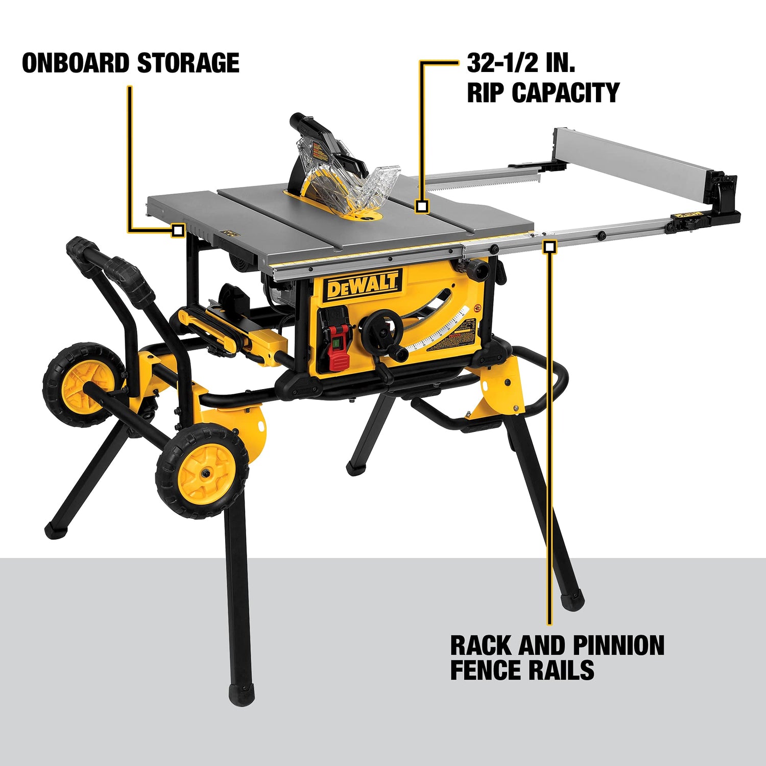 DEWALT 10 Inch Table Saw, 32-1/2 Inch Rip Capacity, 15 Amp Motor, With Rolling/Collapsible Stand (DWE7491RS) DEWALT