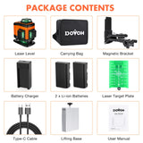DOVOH 4x360° Laser Level 360 Self Leveling, 16 Line Laser Leveler for Construction Floor Tiling and Ceiling Rechargeable Green Beam 4D Plane Magnetic DOVOH