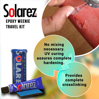 SOLAREZ UV Cure Epoxy Ding Repair Weenie Travel Kit (0.5 oz Tube) - SUP/Surfboard Repair - Fast Solar Cure Clear Resin w 60/240 Grit Sand Block w - WoodArtSupply