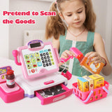 Pretend Play Calculator Cash Register Toy Gift for Kids Girls Age 3, 4, 5, 6, 7, 8+ Year Old, 57 Pcs Pink Grocery Store Playset, Incl Microphone, BAODLON