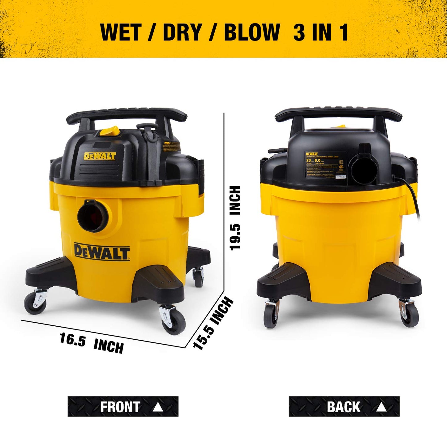 DEWALT DXV06P 6 gallon Poly Wet/Dry Vac, Yellow - WoodArtSupply