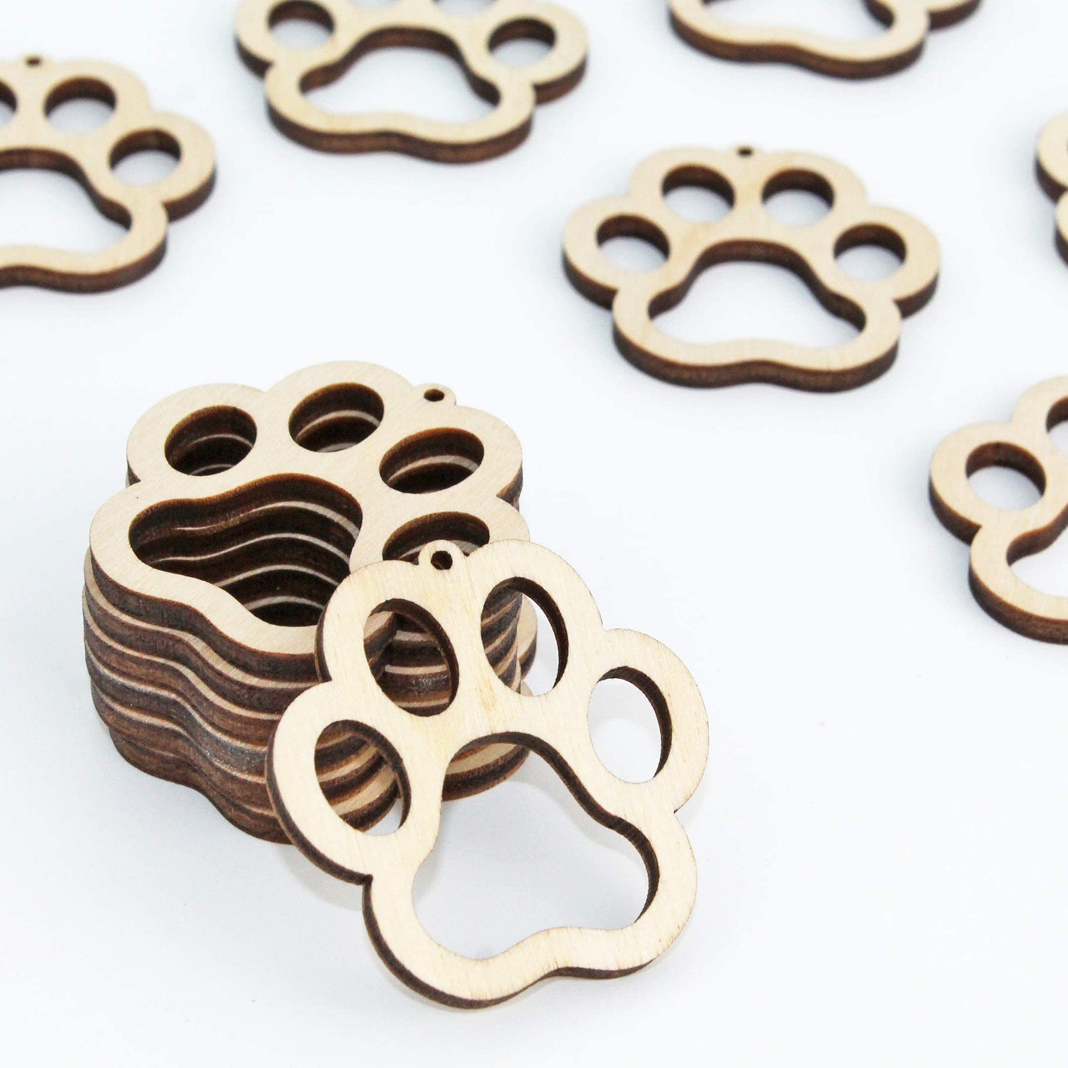 ALL SIZES BULK (12pc to 100pc) Unfinished Wood Wooden Laser Cutout Puppy Dog Paw Prints Dangle Earring Jewelry Blanks Charms Shape Crafts Made in Texan Wood Crafts