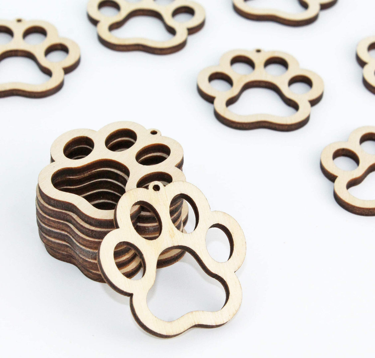 ALL SIZES BULK (12pc to 100pc) Unfinished Wood Wooden Laser Cutout Puppy Dog Paw Prints Dangle Earring Jewelry Blanks Charms Shape Crafts Made in Texan Wood Crafts