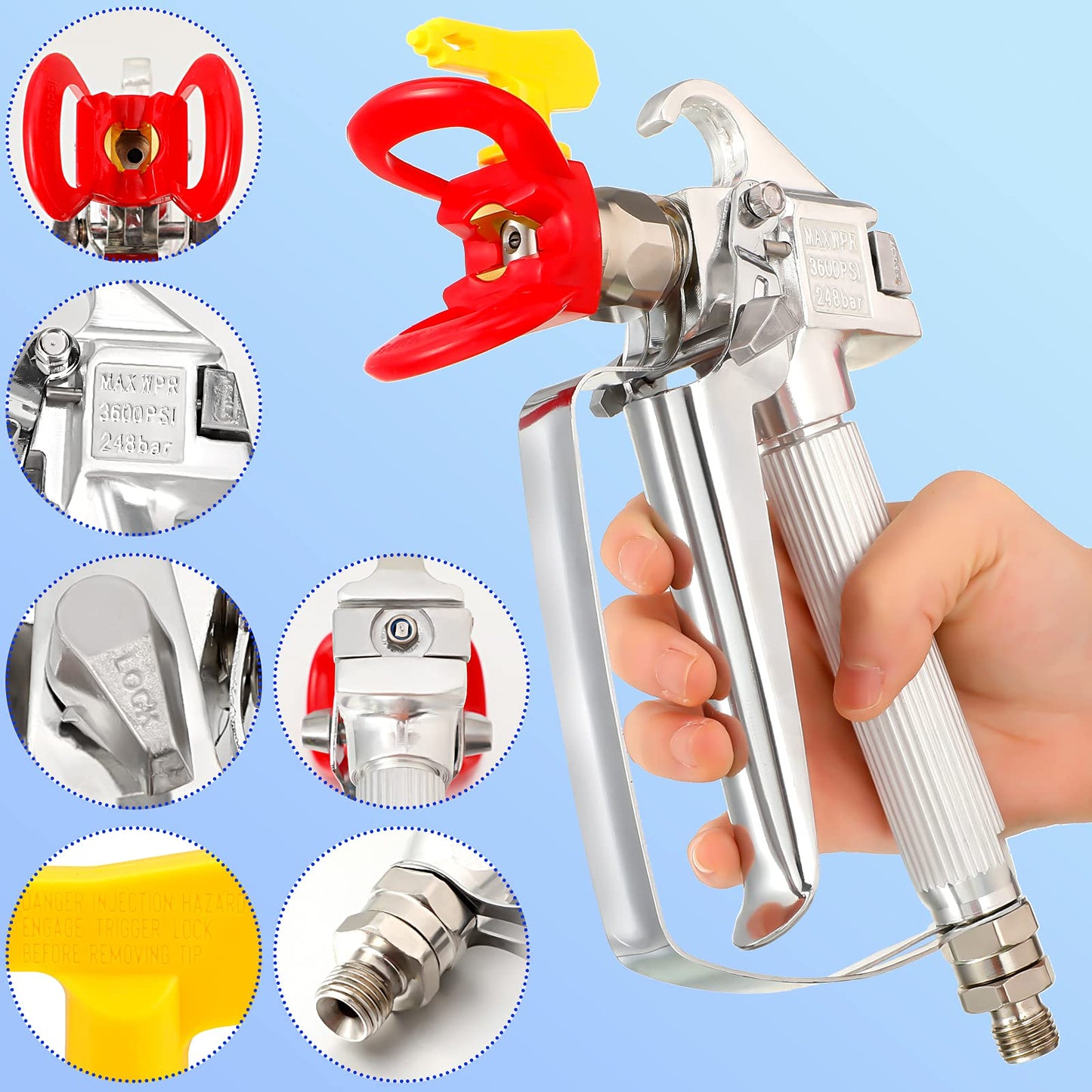 SG02 Airless Paint Spray Gun High Pressure 3600PSI 517 Tip Swivel Joint for Pump Sprayer Parts Accessories(2 Sets) - WoodArtSupply