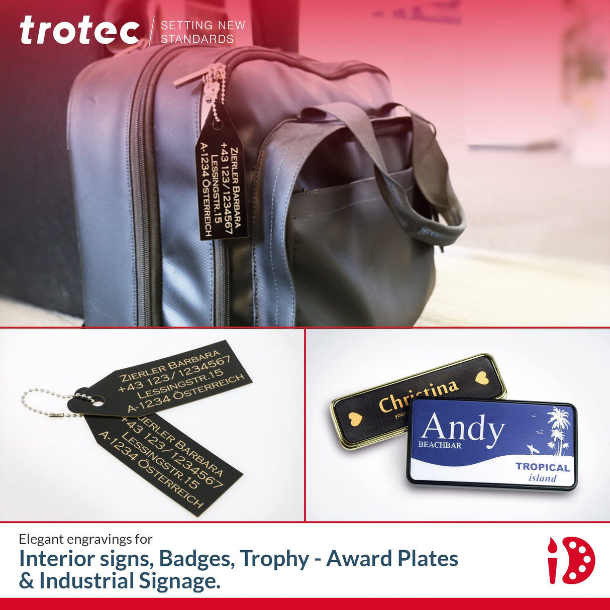 Trotec | Thin Acrylic Sheet | 4 Pcs | Aluminum/Black | Matte, Gloss & Brushed Metal Finish | 24.25”x12”x 1/50” | 2 Ply | Acrylic Panels for Laser TROTEC