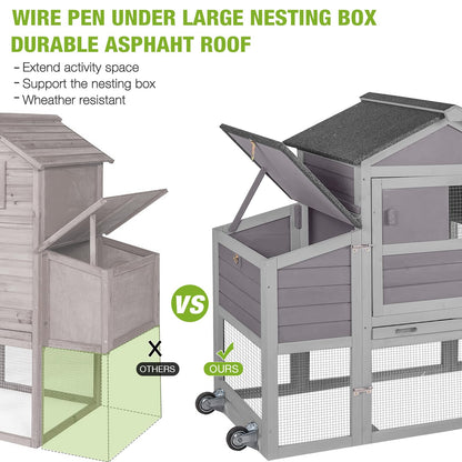 GUTINNEEN Chicken Coop On Wheels Chicken House Movable Wooden Hen House Duck Coop with Large Nesting Box for 2-4 Chickens - WoodArtSupply