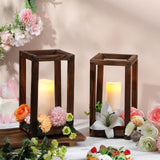 Geetery 4 Pcs Decorative Wedding Wood Lantern Candle Holders for Table Centerpiece Rustic Wooden Wedding Table Decoration Country Barn Farmhouse Geetery