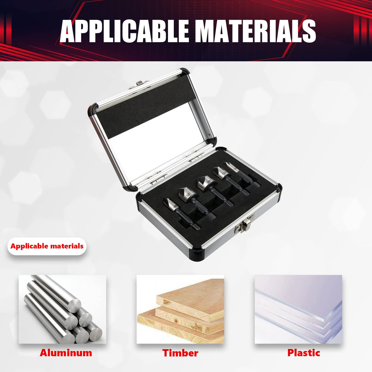 wesleydrill 5 pcs Countersink Drill Bit Set，82 Degree Counter Sink， Fit for Sink Holes into Most Machinable Metals, Plywood, Softwood, Hardwood, wesleydrill