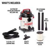 Craftsman CMXEVBE17155 10 Gallon 6.0 Peak HP Stainless Steel Wet/Dry Vac, Portable Shop Vacuum with Attachments Craftsman