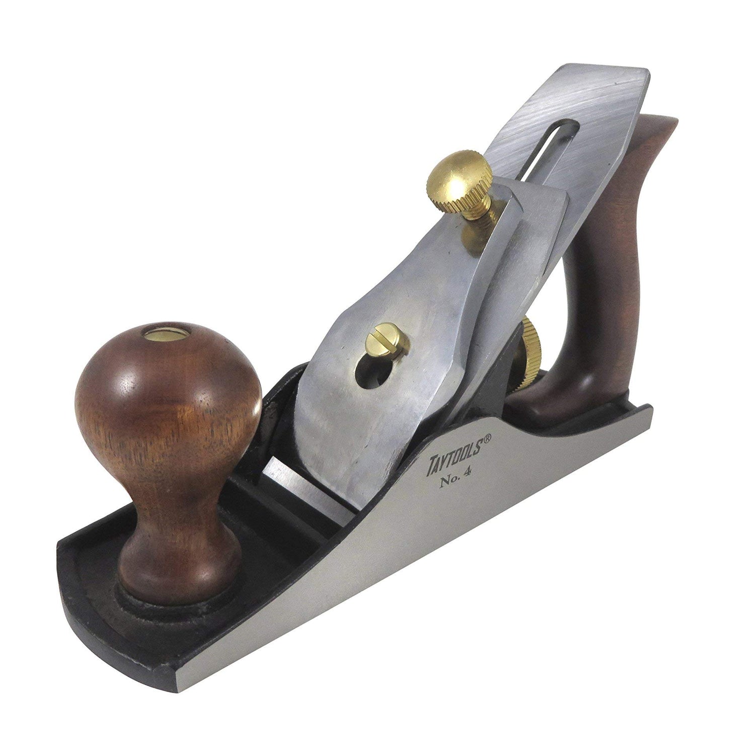 Taytools 469614 Smoothing Bench Hand Plane #4, 9-3/4 Inch Sole, Ductile Cast Body, Lapped Sides and Bottom, Blade RHC 55-60, Sapele Handle and Tote - WoodArtSupply